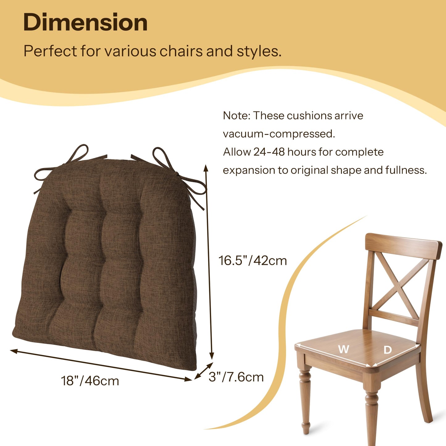 FlyGulls Chair Cushions for Dining Chairs Set of 2 46x42x7.6 cm Brown