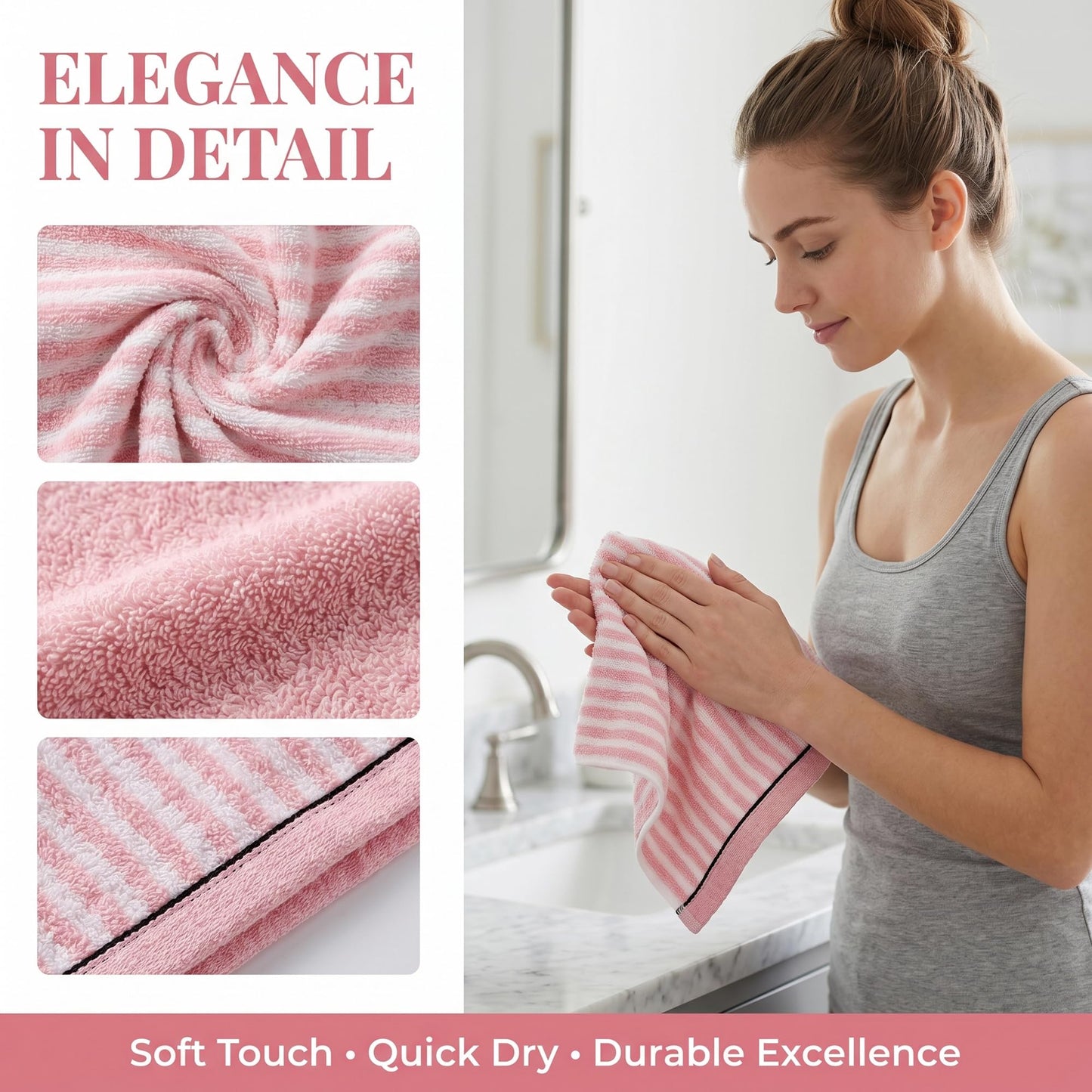 HMETOL Striped Cotton Soft Absorbent Decorative Bathroom Hand Towels
