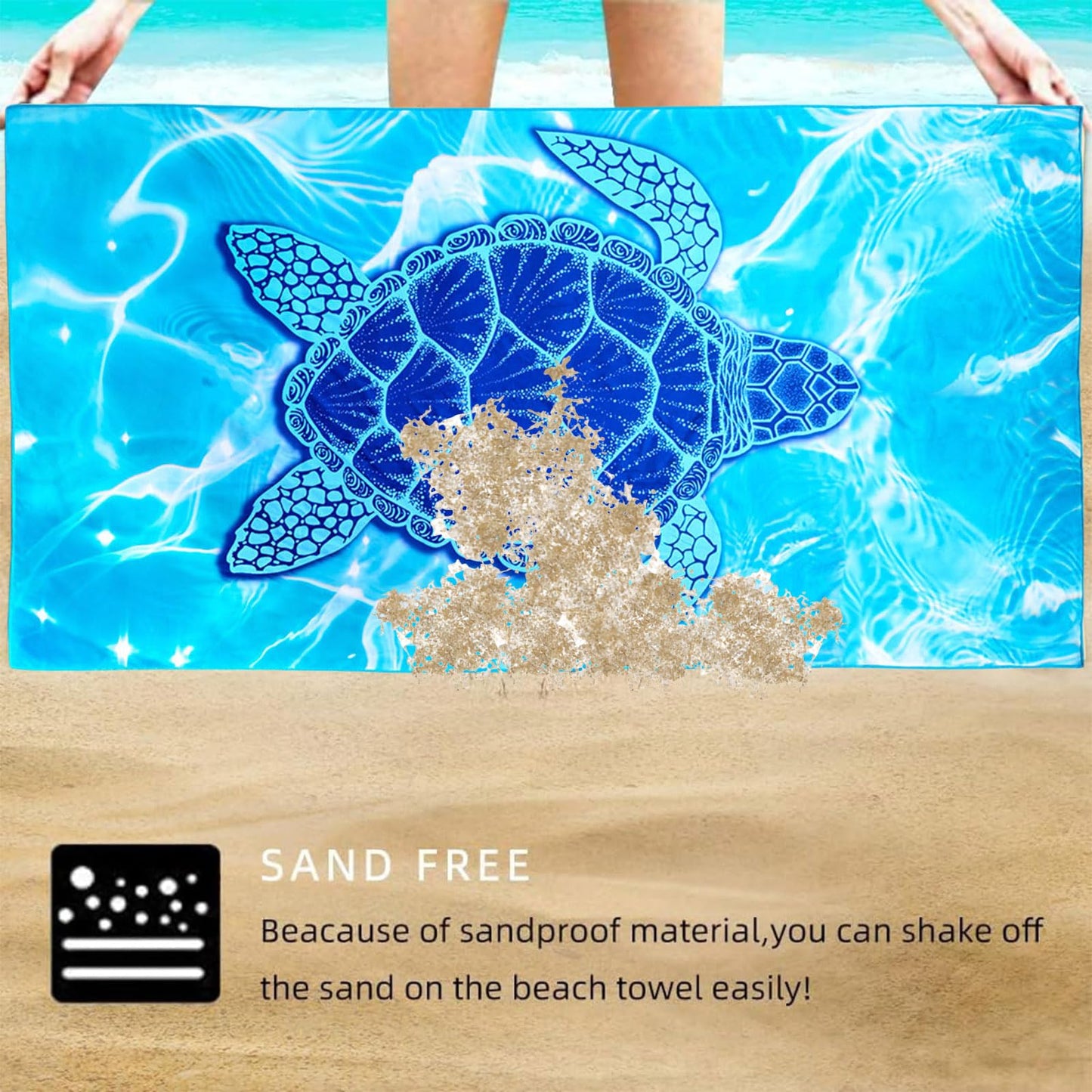 Mienocol Large Quick Dry Microfibre Beach Bath Towel for Adult,Blue Turtle Sand Free Beach Towel with Bag,Lightweight Gym Yoga Sports Towel,Compact