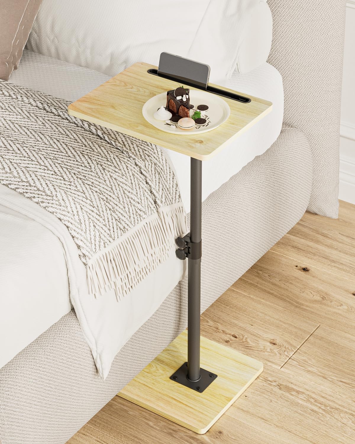 Apetaccat Side Table, C-Shaped Adjustable Sofa Table, 360°Swivel Coffee Tables,40x30x(45-83) cm,Small End Tables Bedside for Living Room