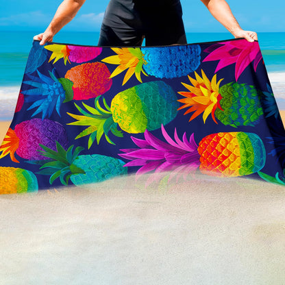 Violetpos Rainbow Pineapple Beach Towel, Extra Large 180x90 cm 250GSM Microfibre, Sand Free Quick Dry