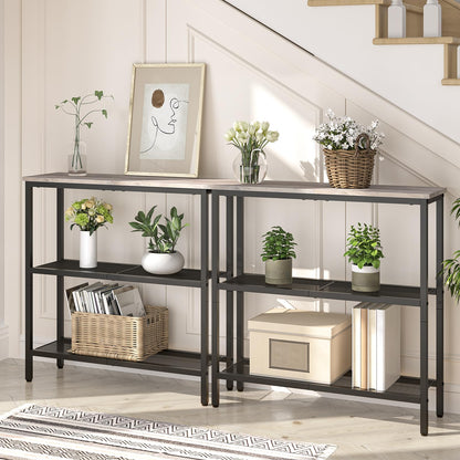 HOOBRO Console Table for Hallway Slim, 3-Tier Narrow Console Table, Hallway Table with 3 Shelves, Slim Sofa Table for Small Spaces, Living Room