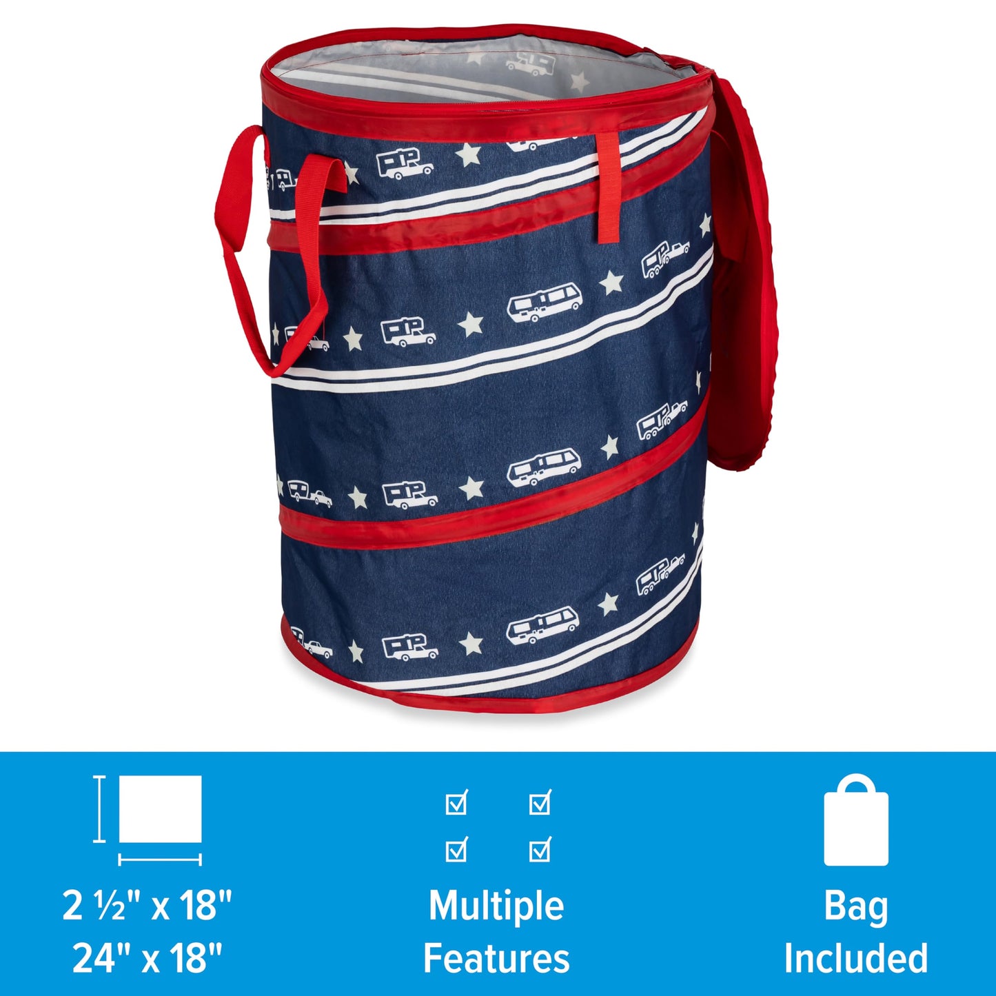 Camco Pop-Up Utility Container | Features Heavy Duty Liner & Zipper Close Lid | Holds 30-Gallon Kitchen-Size Trash Bags