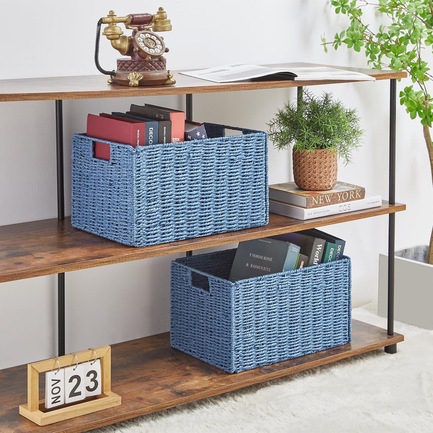Vagusicc Storage Baskets for Shelves, Large Organizer Box Storage Bins with Handles, Wicker Basket for Pantry