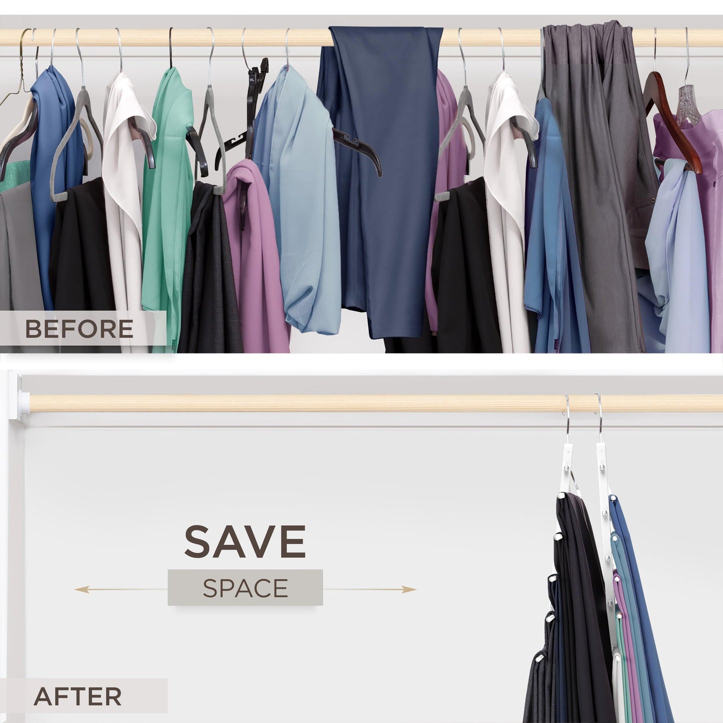 MORALVE Trousers Hangers Space Saving - 2 Pack European Beechwood Scarf and Jeans Hangers - Wardrobe Organiser and Space Saver Trouser Rack