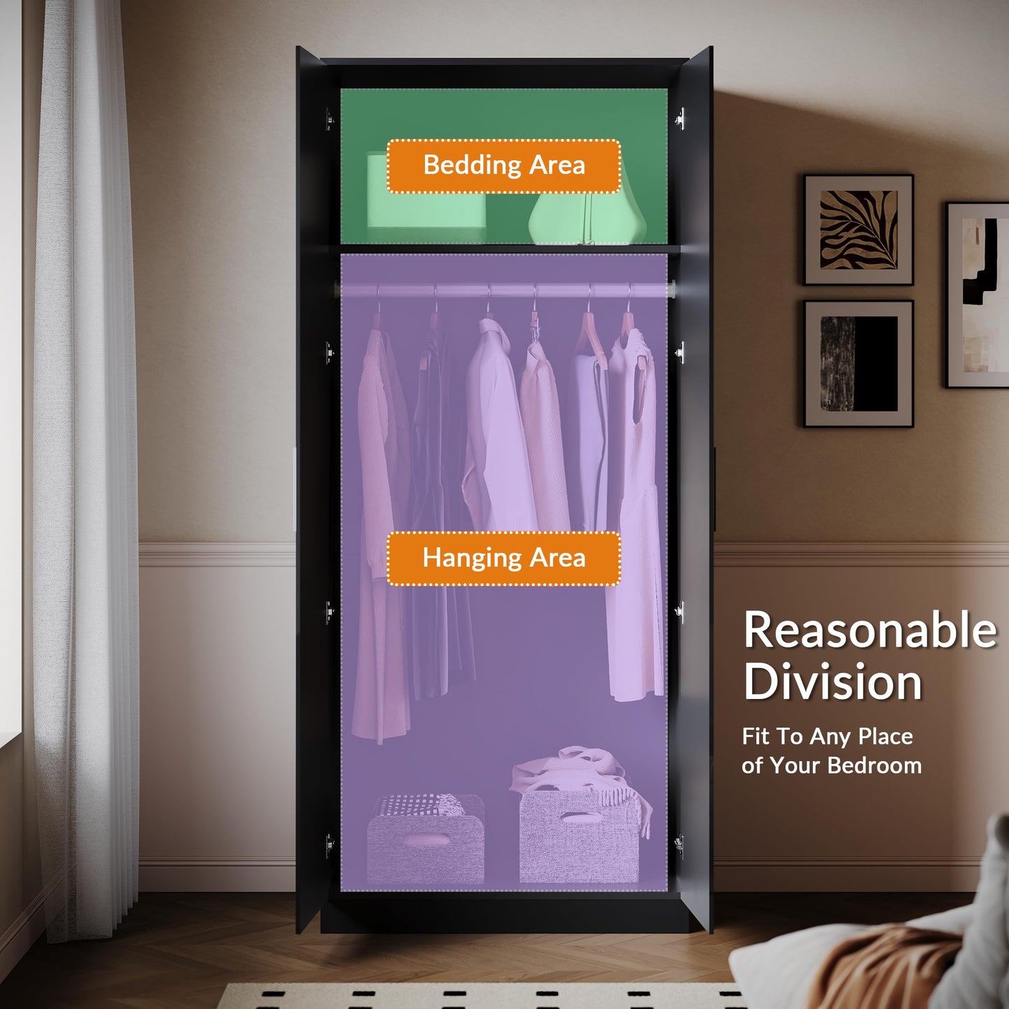 ELEGANT High Gloss Wardrobe with Mirror, Soft Close Hinge Mirrored Wardrobe