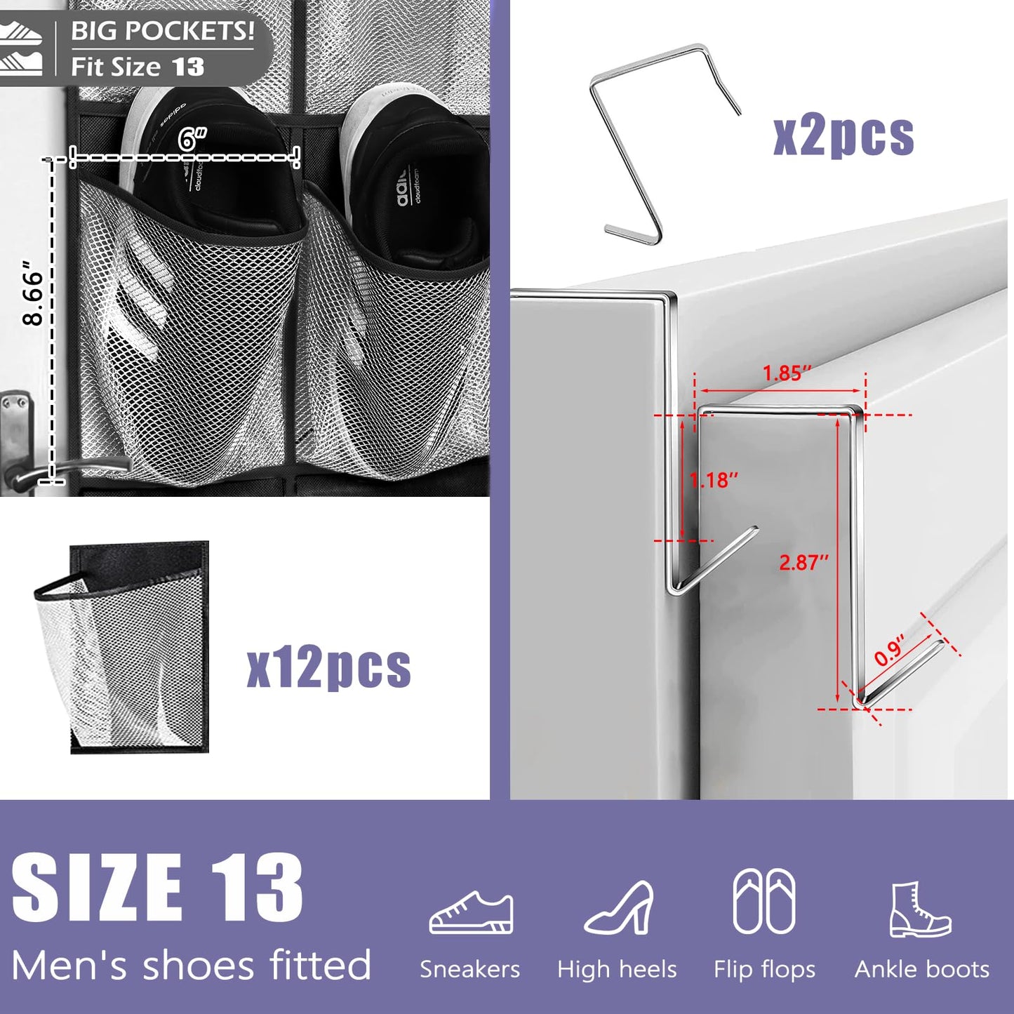 Newthinking Over Door Shoe Storage, Hanging Shoe Storage with 12 Pockets