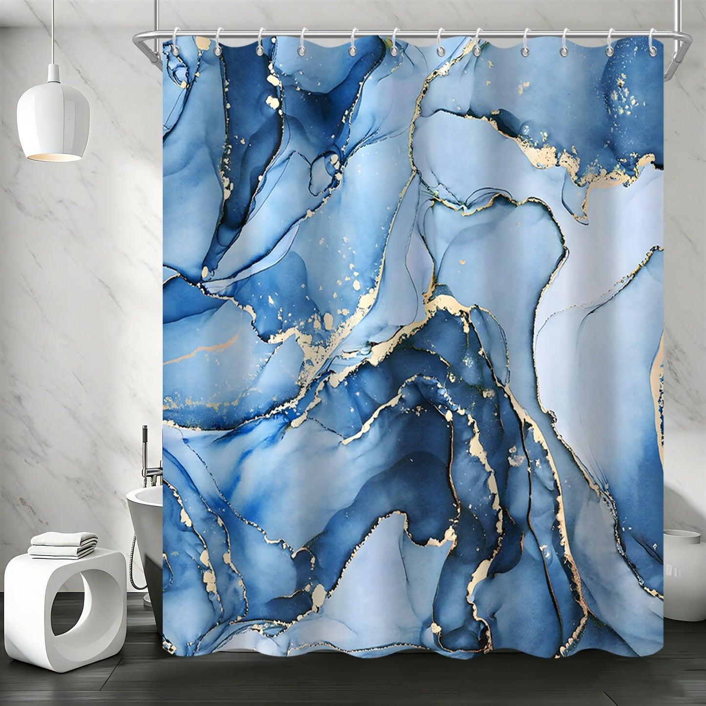 GCIREC Shower Curtain, 180x180cm, Blue Ombre Modern Abstract Art Marble Waterproof Fabric Machine Washable Bathroom Curtain with Hooks