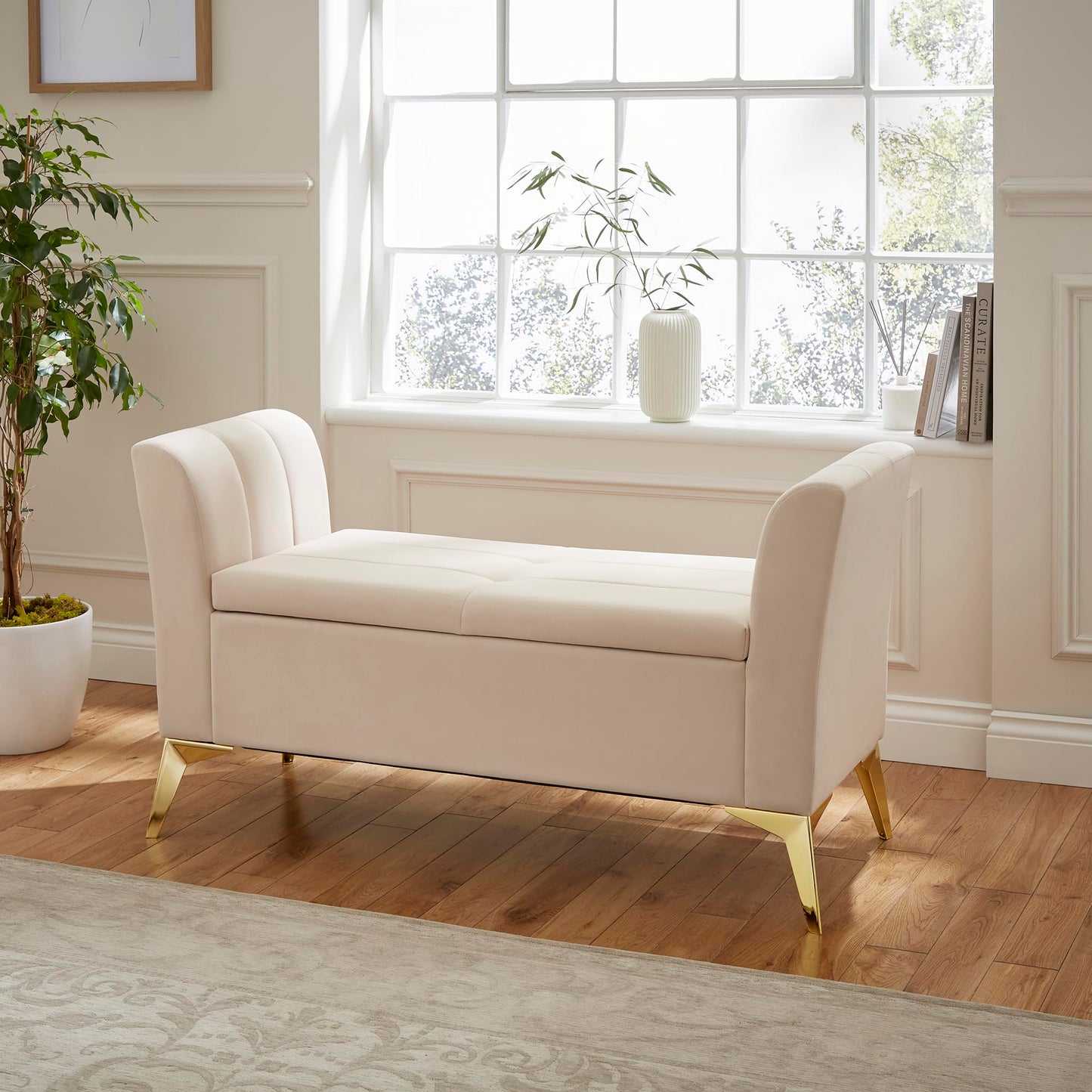 GFW Pettine Ottoman Storage Bench, Natural, H-67cm x W-121cm x D-45.5cm