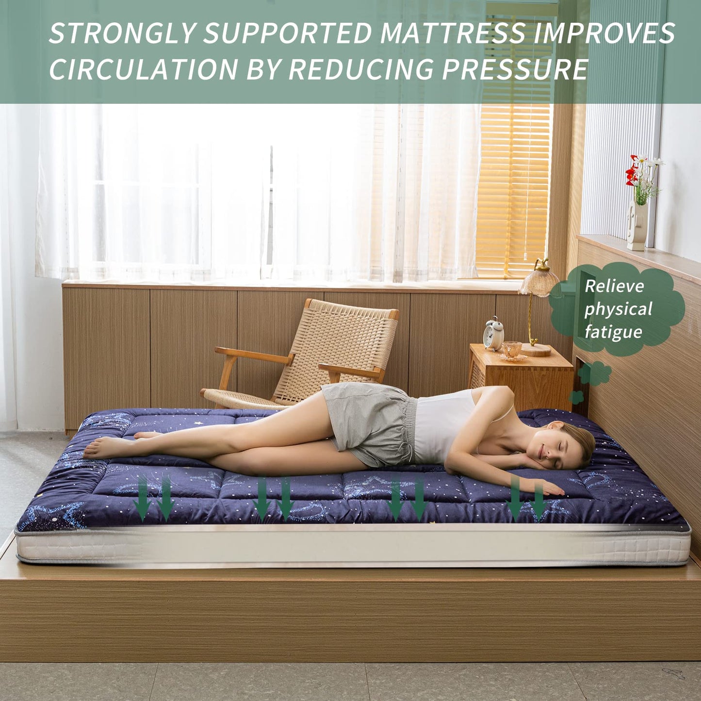 MAXYOYO Futon Mattress, Padded Japanese Floor Mattress Quilted Bed Mattress Topper