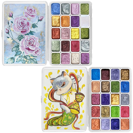 CraftyManor Mini Forestry Shifting Watercolor Painting Set, 40 Color Shifting Watercolor Paints, Shimmer Metallic & Glitter Watercolor Paints, Rococo