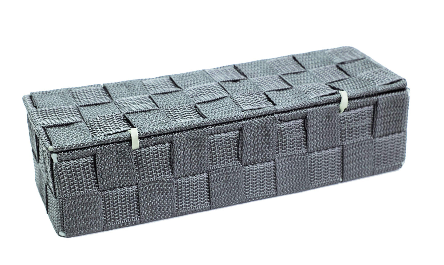 wm Homebase Woven Storage Basket Polypropylene Bathroom Basket with Lid Rectangular in Grey 26 x 8.5 x 6 cm