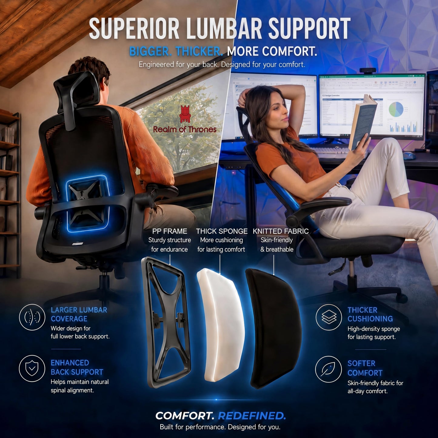 Realm of Thrones Mesh Ergonomic Office Chair, Back Support and Long Hours