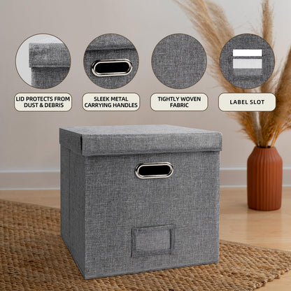 flaxarne Decorative Vinyl Record CD Storage Box with lid and Reinforced Handle Collapsible Storage Box for 50+ Single LPs 33 * 33 * 33cm