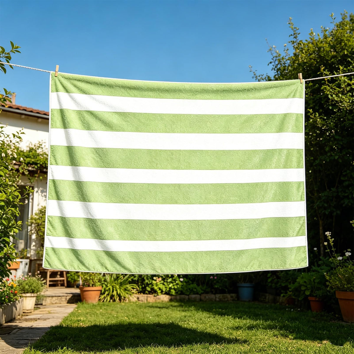 Large Quick Dry Microfibre Beach Towels for Adults,160X90cm Double Sides Green Stripe Bath Towel Travel Towels with Pockets,Lightweight Beach Towel