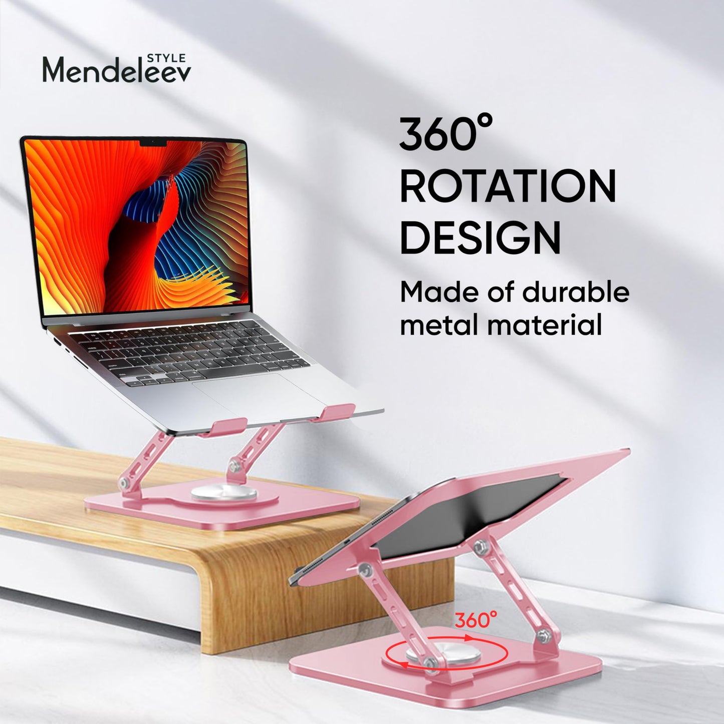 MENDELEEV STYLE Pink Laptop Stand for Desk with 360 Rotating Base Compatible with MacBook Pro/Air Notebook up to 16 Inches Computer Stand for Laptop