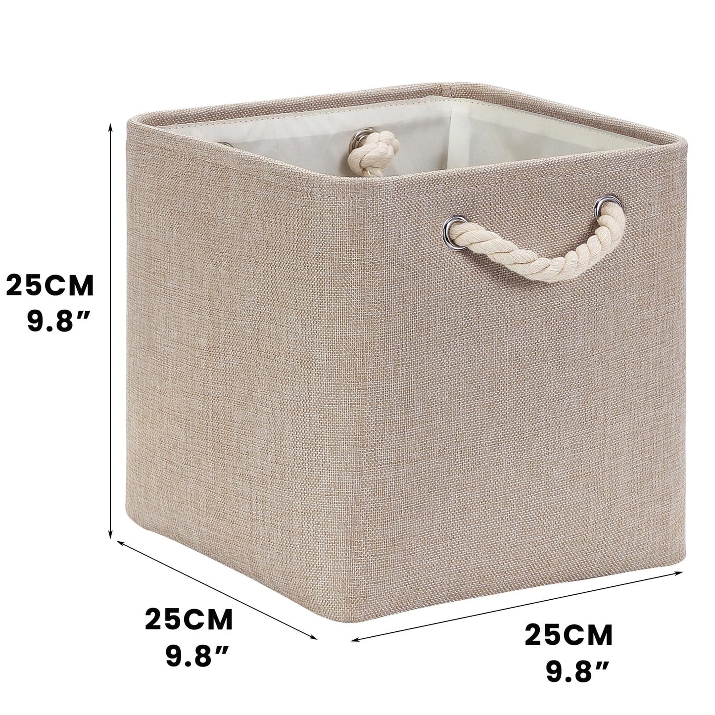 Mangata 25x25x25cm Cube Storage Boxes 4Pcs Light Khaki Foldable Baskets