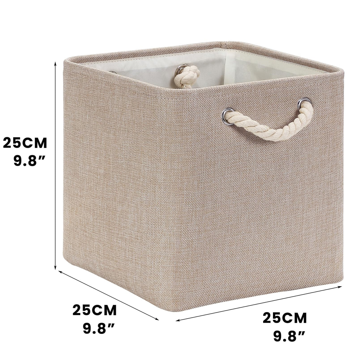 Mangata 25x25x25cm Cube Storage Boxes 3Pcs Light Khaki Foldable Baskets