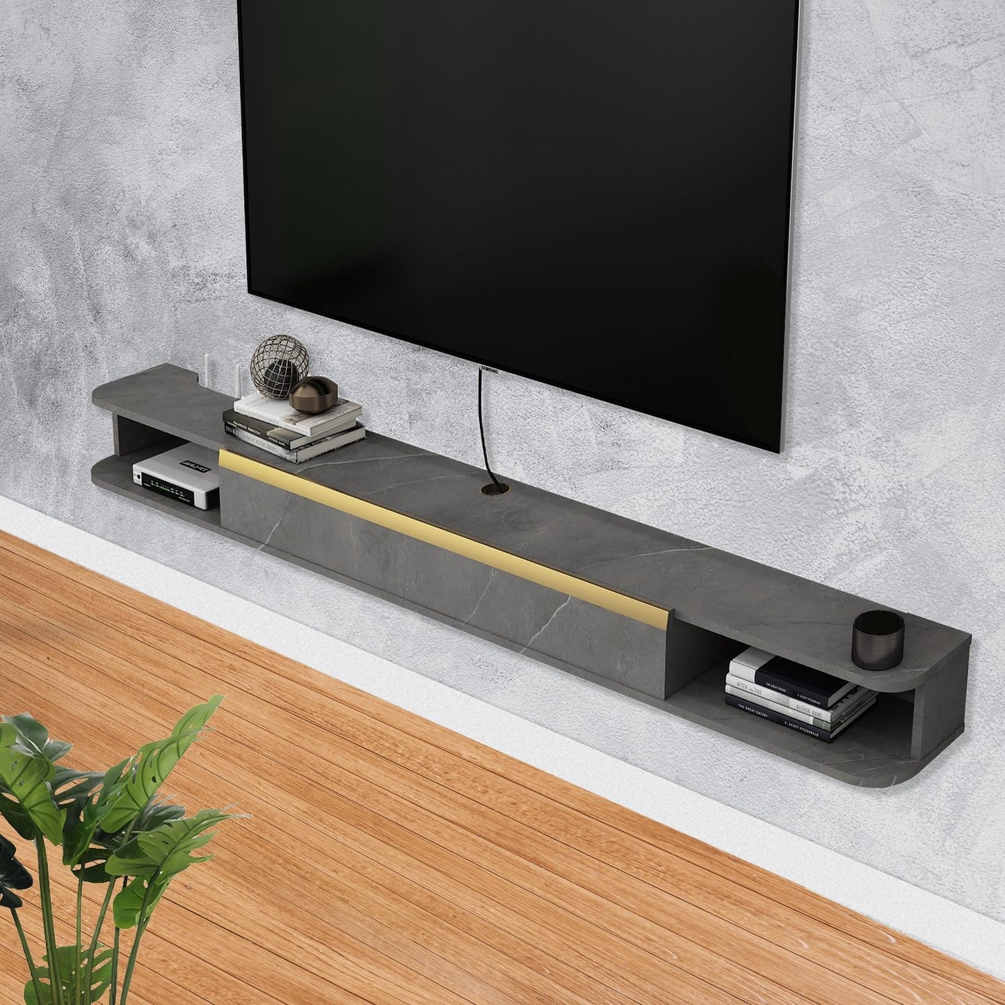Pmnianhua Floating TV Stand, Wall Mounted Entertainment Center TV Media Console, Floating Shelves with Door