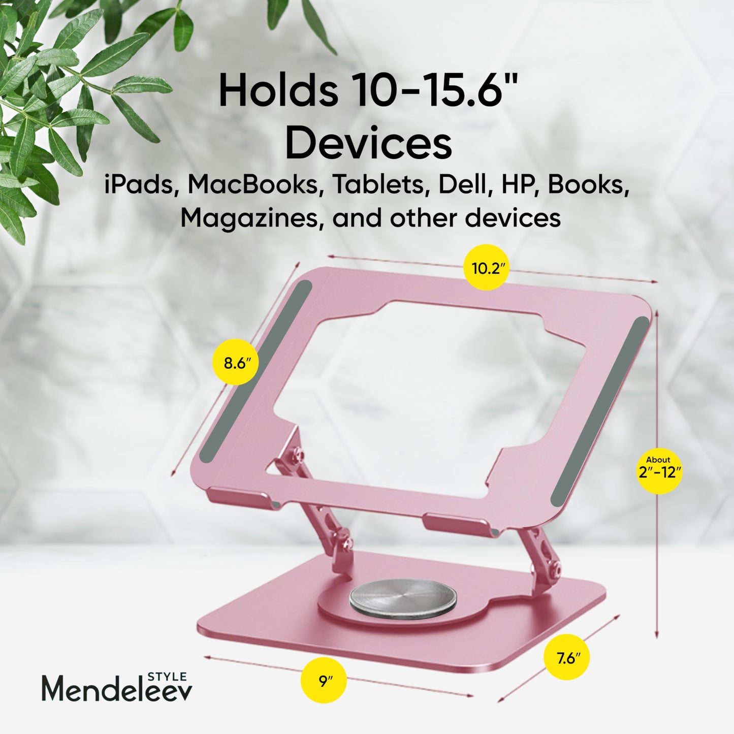 MENDELEEV STYLE Pink Laptop Stand for Desk with 360 Rotating Base Compatible with MacBook Pro/Air Notebook up to 16 Inches Computer Stand for Laptop
