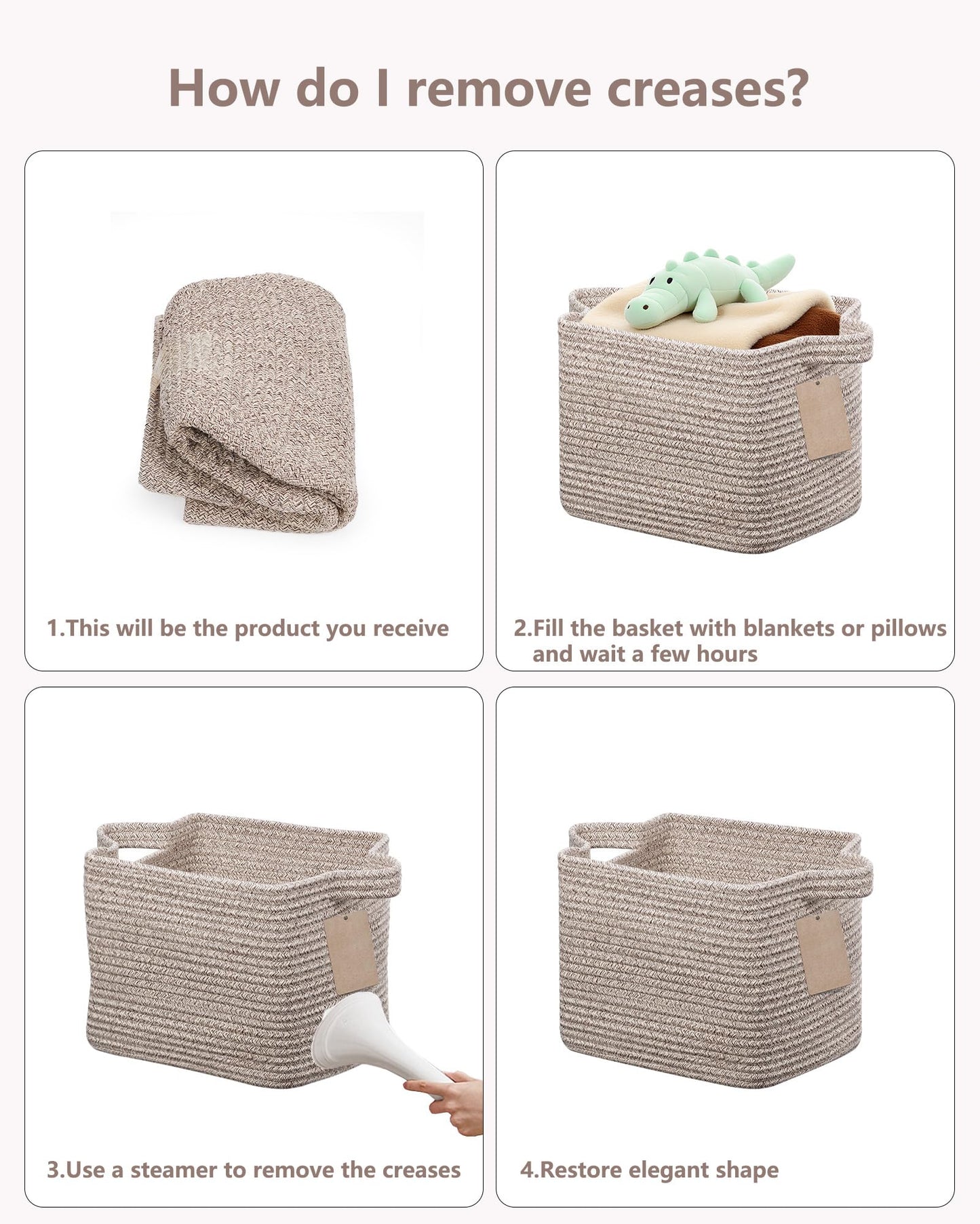 JOJOSEE Small Cotton Woven Storage Basket for Shelves, Brown,3PCS