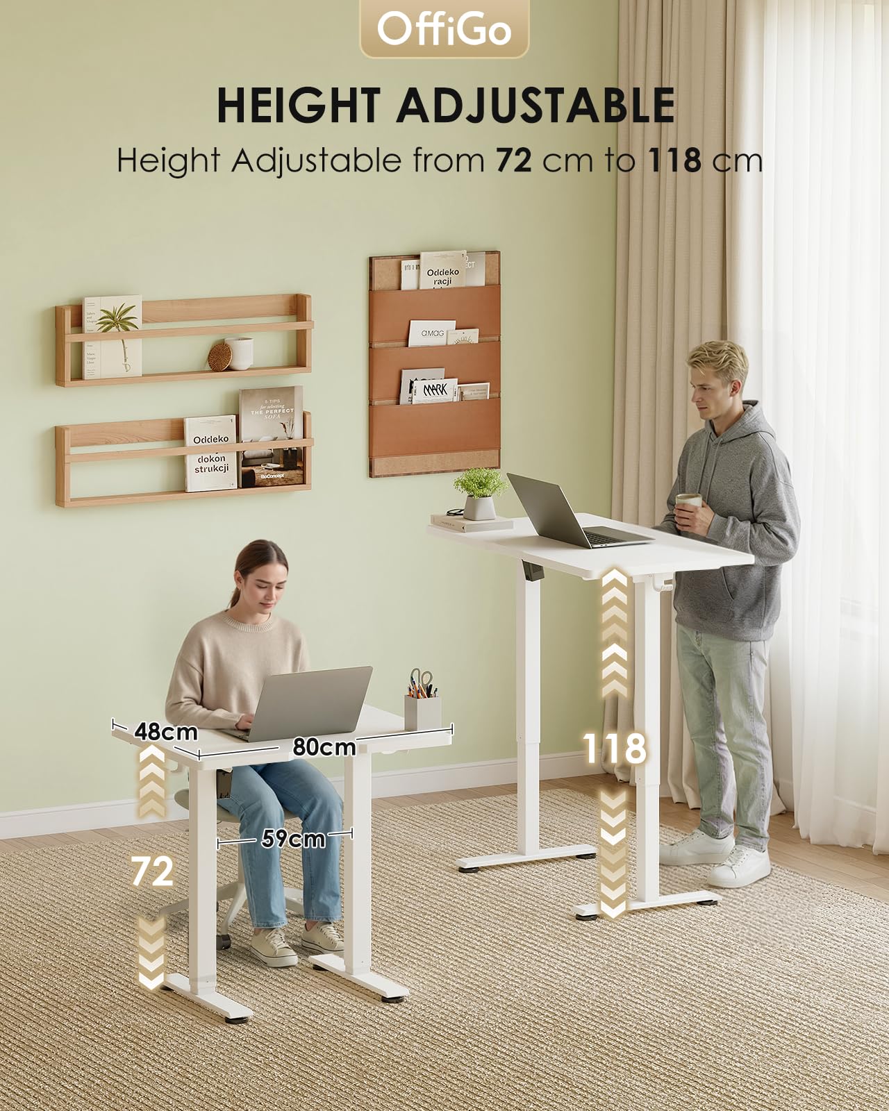 OffiGo Standing Desk, Small Height Adjustable Desk with 3 Memory Heights