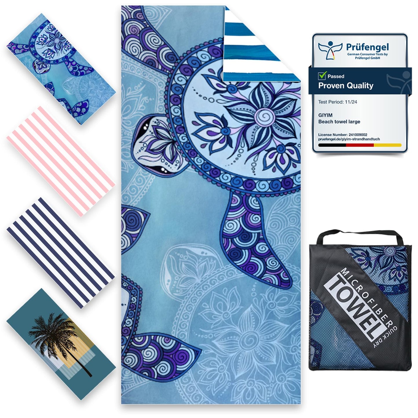 Giyim Beach Towels - 1 Pack 200x90cm Lightweight Microfibre Beach Towel with Mesh Bags