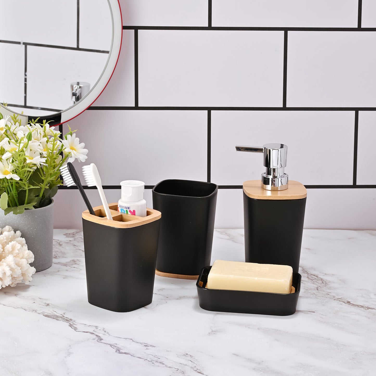 Yorkmills 6 Pieces Bamboo Bathroom Accessories Set(Black)