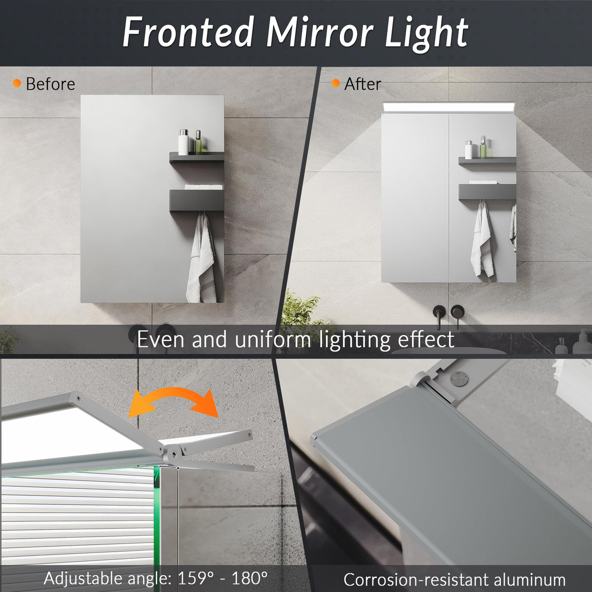 ELEGANT Bathroom Mirror Cabinet with LED Makeup Light, 800 x 600 mm