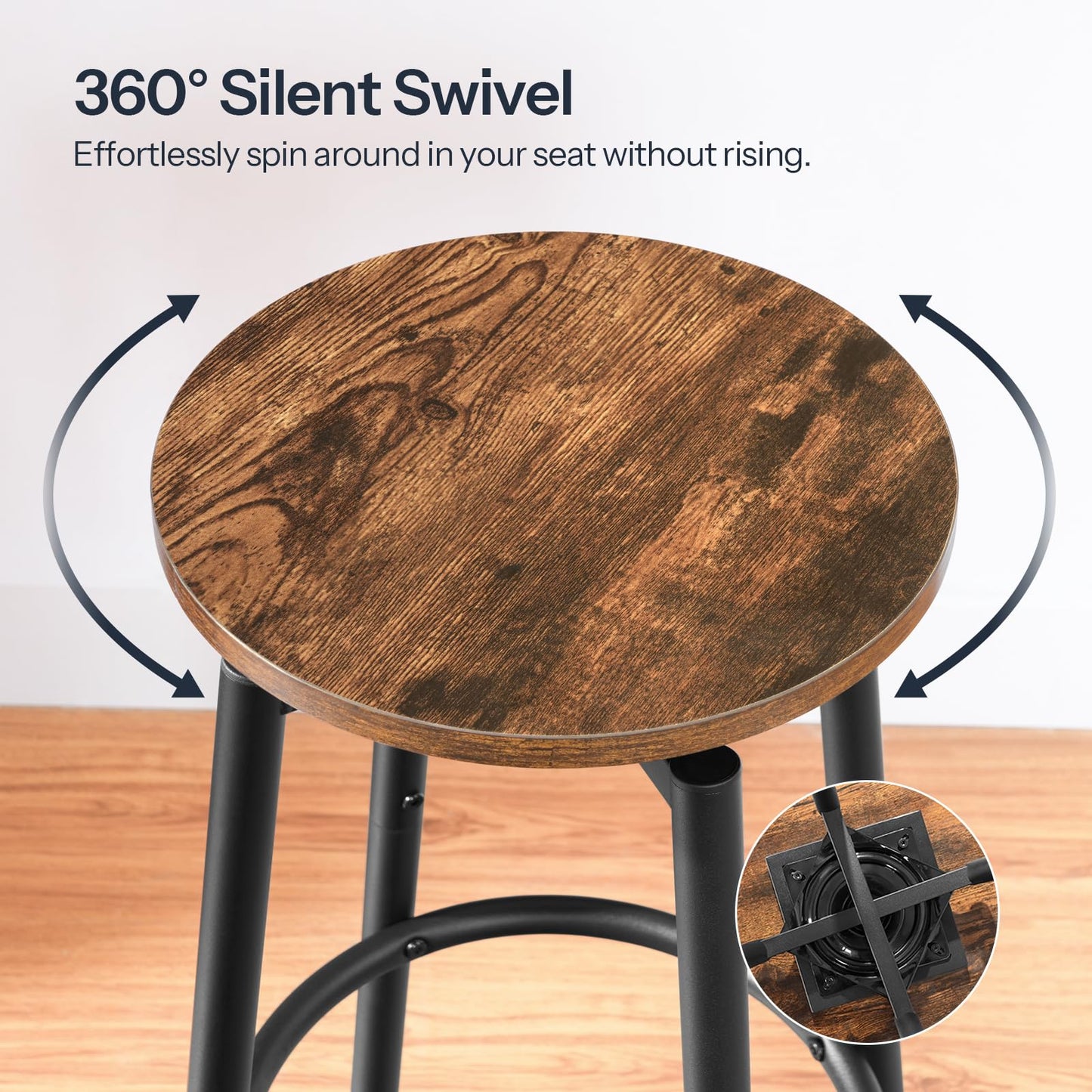 HOOBRO 360 Swivel Bar Stools Set of 2, Round Kitchen Breakfast Stools, Bar Chairs with Footrest, for Kitchen Islands, Cafe, Counter
