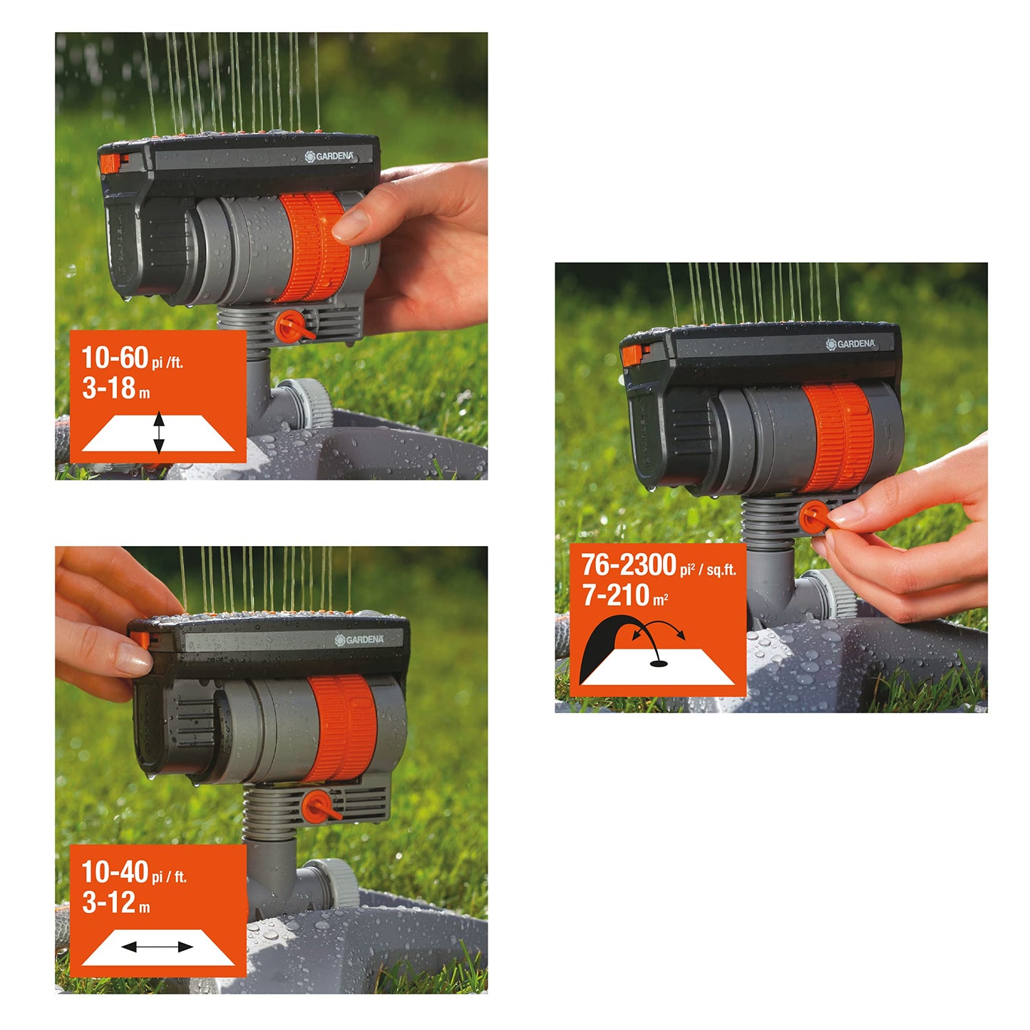 GARDENA 84-BZMX ZoomMaxx - 2400 Sq Ft, Fully Adjustable Sprinkler on Weighted Base for Flexible, Leak Proof and Precise Watering, Compatible with Any