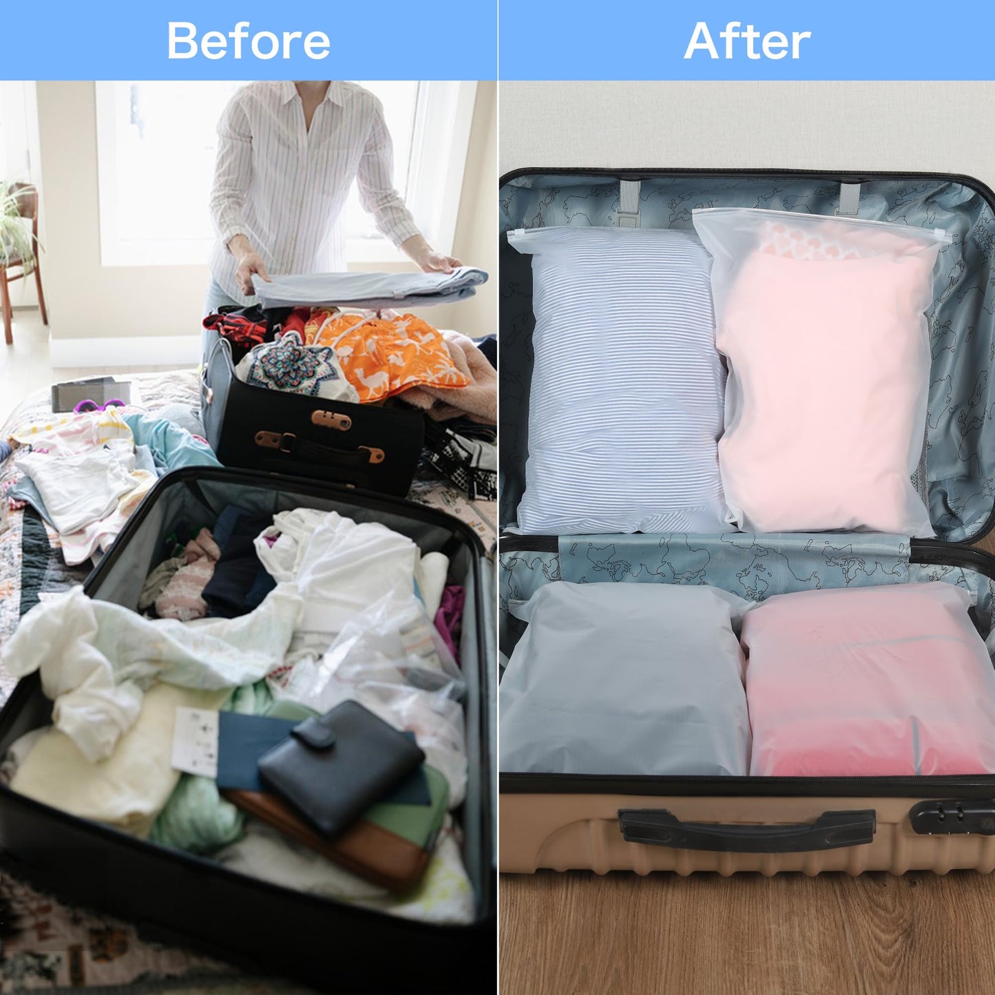 30Pcs Large ZipLock Bags for Clothes, 40x30cm Plastic Travel Bags, Reusable hospital bag organiser pouches