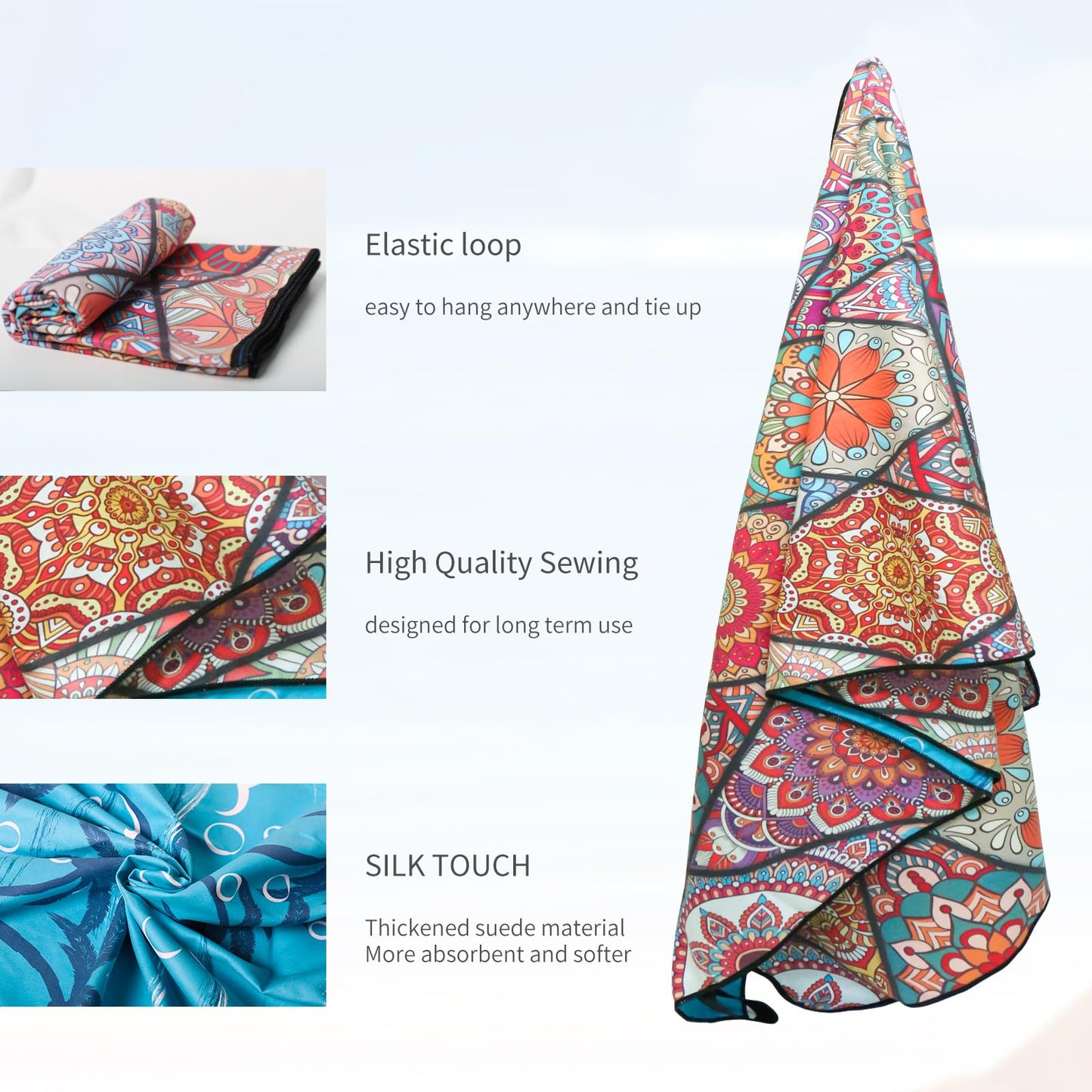 Vorvowry Microfibre Beach Towels for Adults Women Men Extra Large Lightweight Quick Dry Sand Free Travel Towel Double Sided Printing for Swim Sports