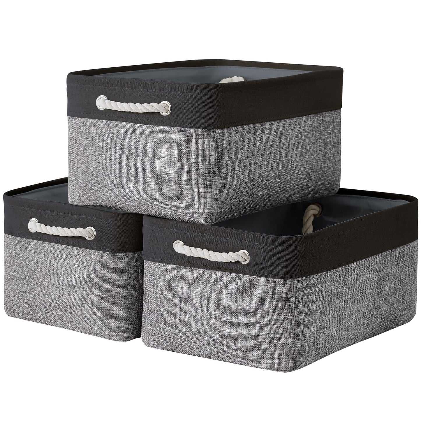 TheWarmHome Collapsible Storage Bin for Shelves - 16x12x8 inch Large 3 Pack Storage Basket for Organizing with Rope
