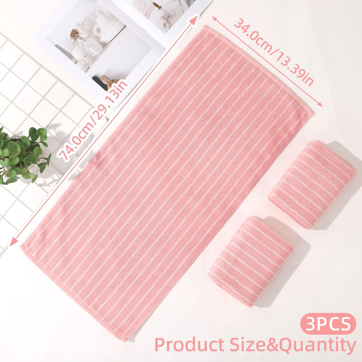 saerryor 3 Pack Hand Towels Cotton Soft Absorbent Towels 14” x 29” Pink