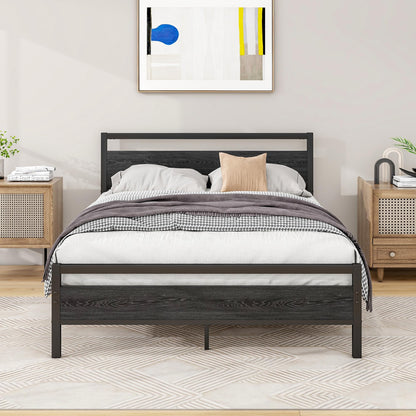 BOFENG 4ft6 Double Bed Frames with Wood Headboard,Heavy Duty Metal Platform Bed Frame Double Bed No Box Spring Needed,Mattress Foundation/Under Bed