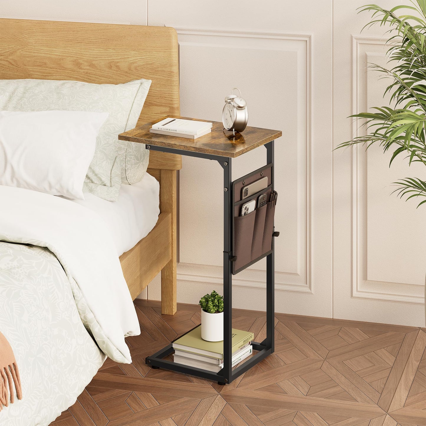 Vagusicc C-Shaped Side Table, Height Adjustable Sofa Side Table, Bedside Table with Cloth Storage Bag, C Tables End Table for Small Spaces