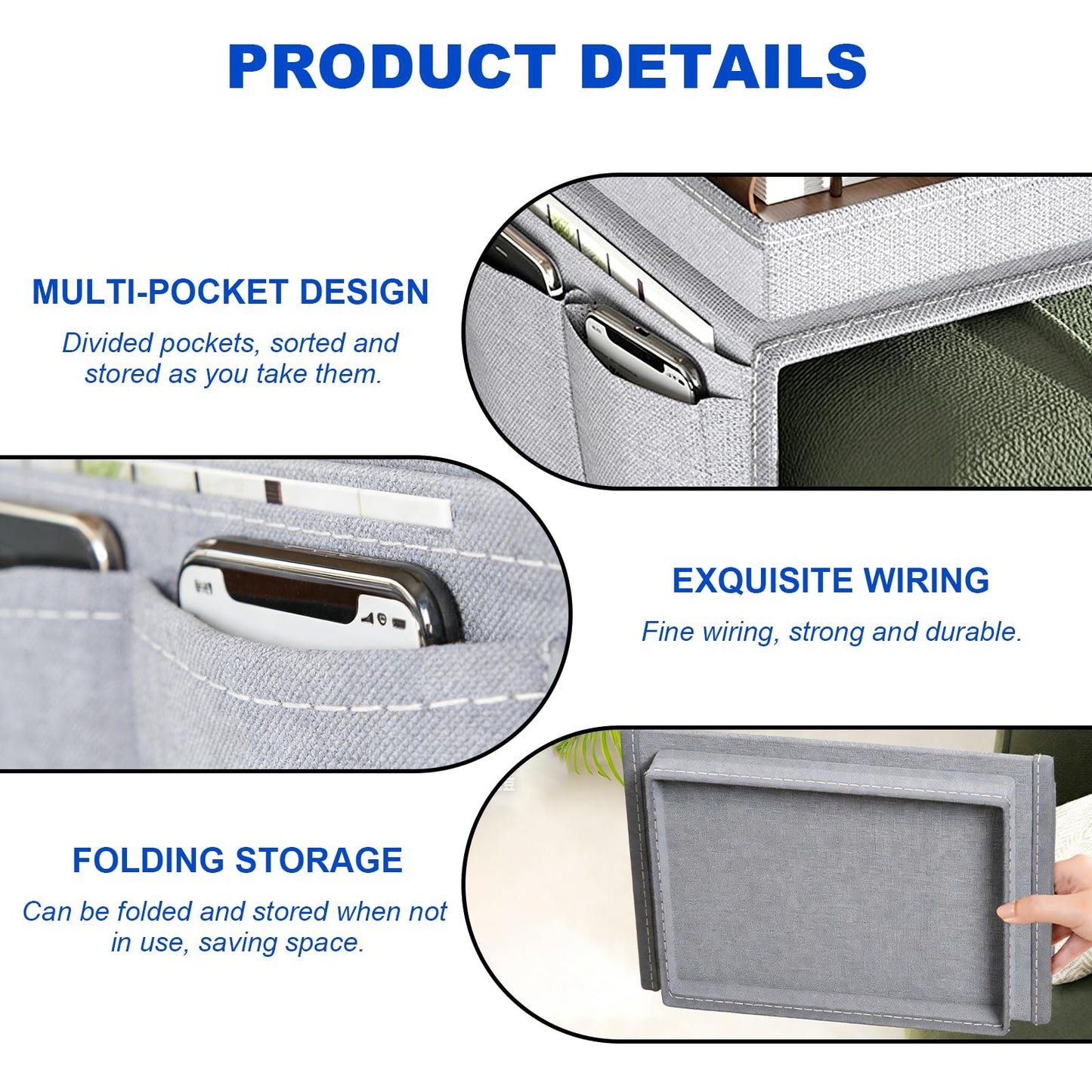 Lirynox Sofa Arm Tray Armchair Tray Organiser, Waterproof Non-Slip Sofa Armrest Organizer with 4 Bags