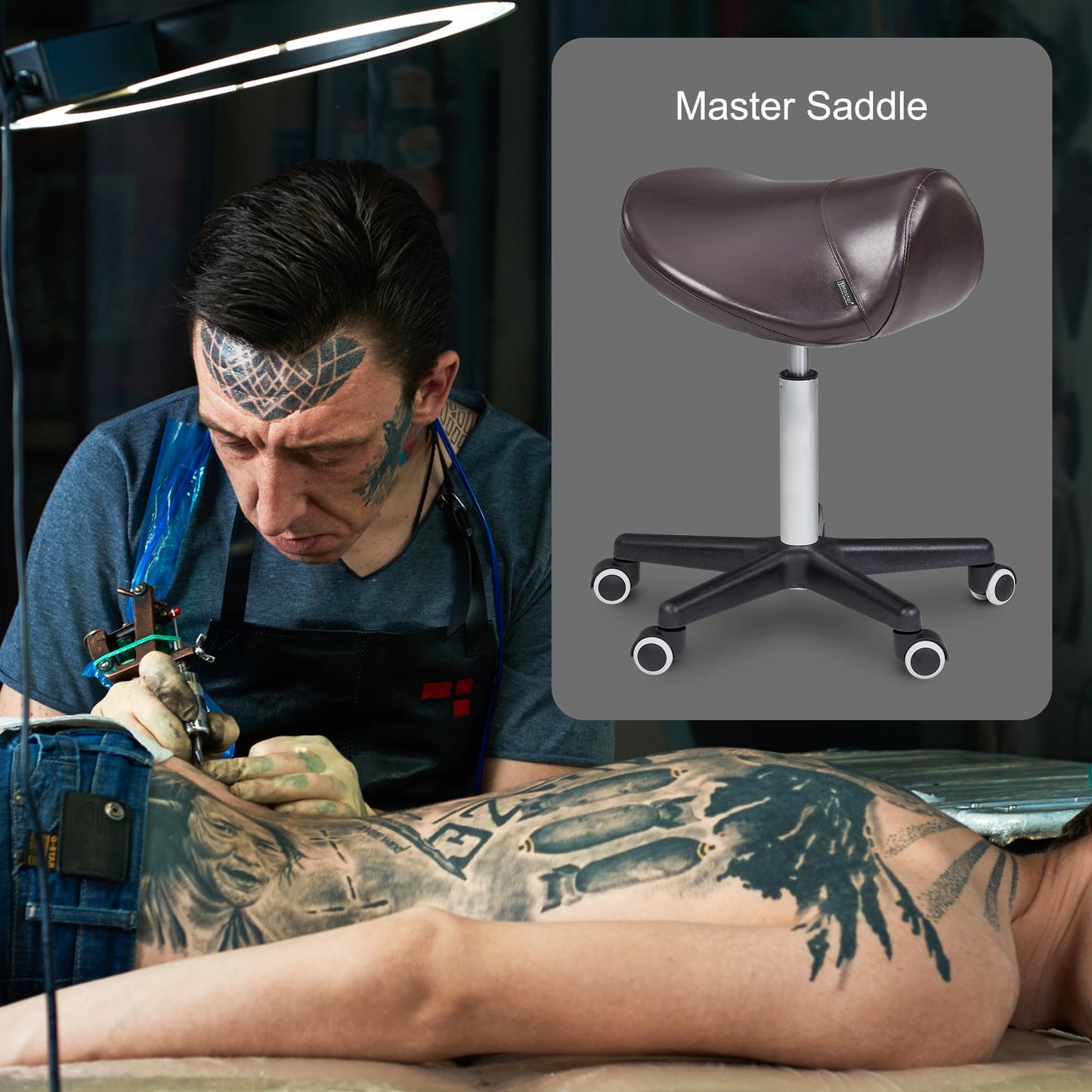 MasterMassage Ergonomic Swivel Saddle Stool, Rich Coffee