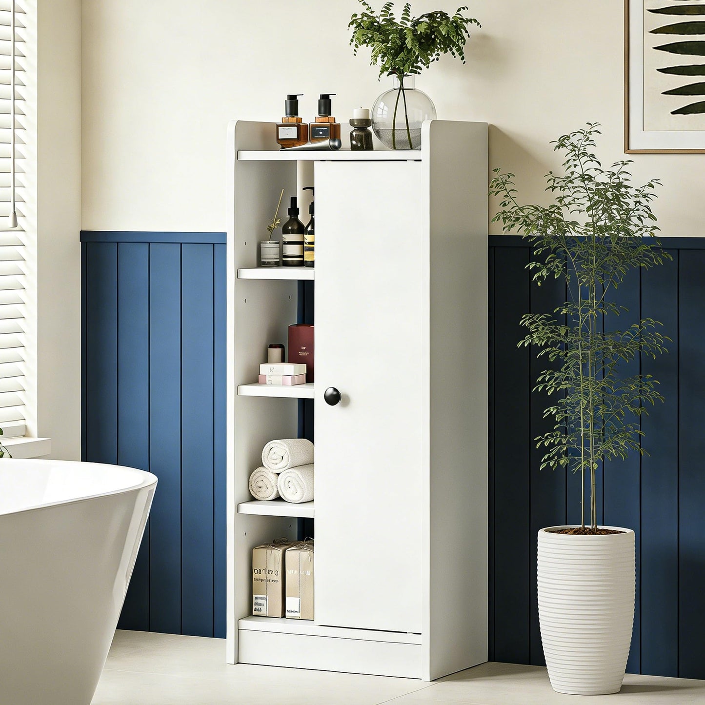 Feonase Bathroom Storage Cabinet with 4 Open Storage Unit, Slim Bathroom Storage Unit with Adjustable Shelf