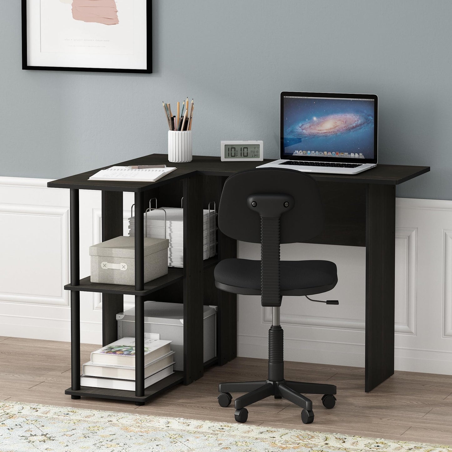 Furinno ABBOTT Desk, Gaming Desk with Bookshelf, L-Shape Computer Desk, Office Desk for Home Office, Bedroom, Espresso