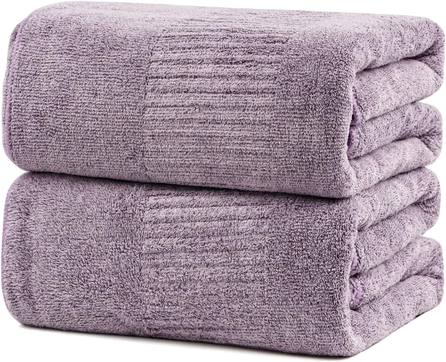SEISSO Set of 2 Bamboo Bath Towels,88.9 × 160 cm Oversized XXL Towels, Extra Soft, Highly Absorbent, Quick-Drying,Purple