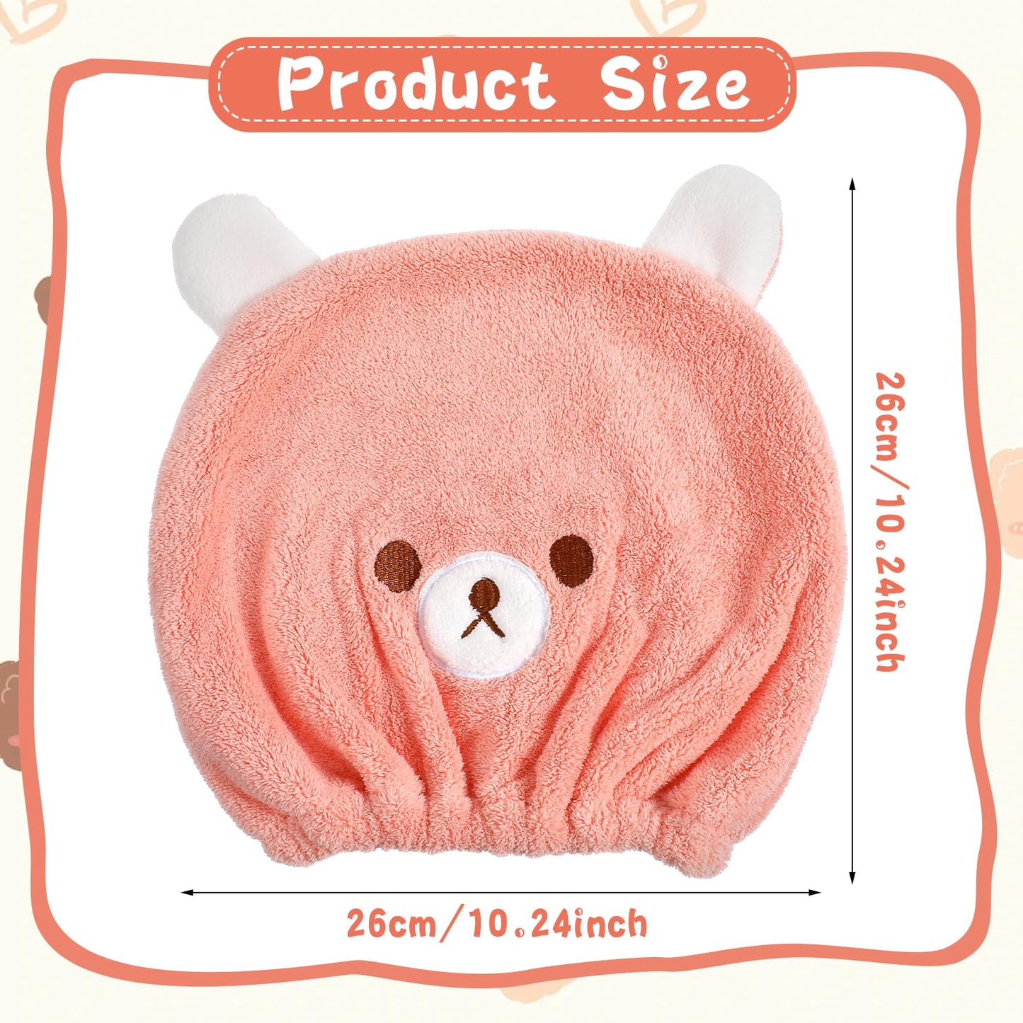 Gjinxi 2 Packs Hair Towel Wrap for Kid, Soft Hair Wrap Towels, Rapid Drying Towel Cute Bear Hair Turban Towel Absorbent Hair Drying Towel Wrap for