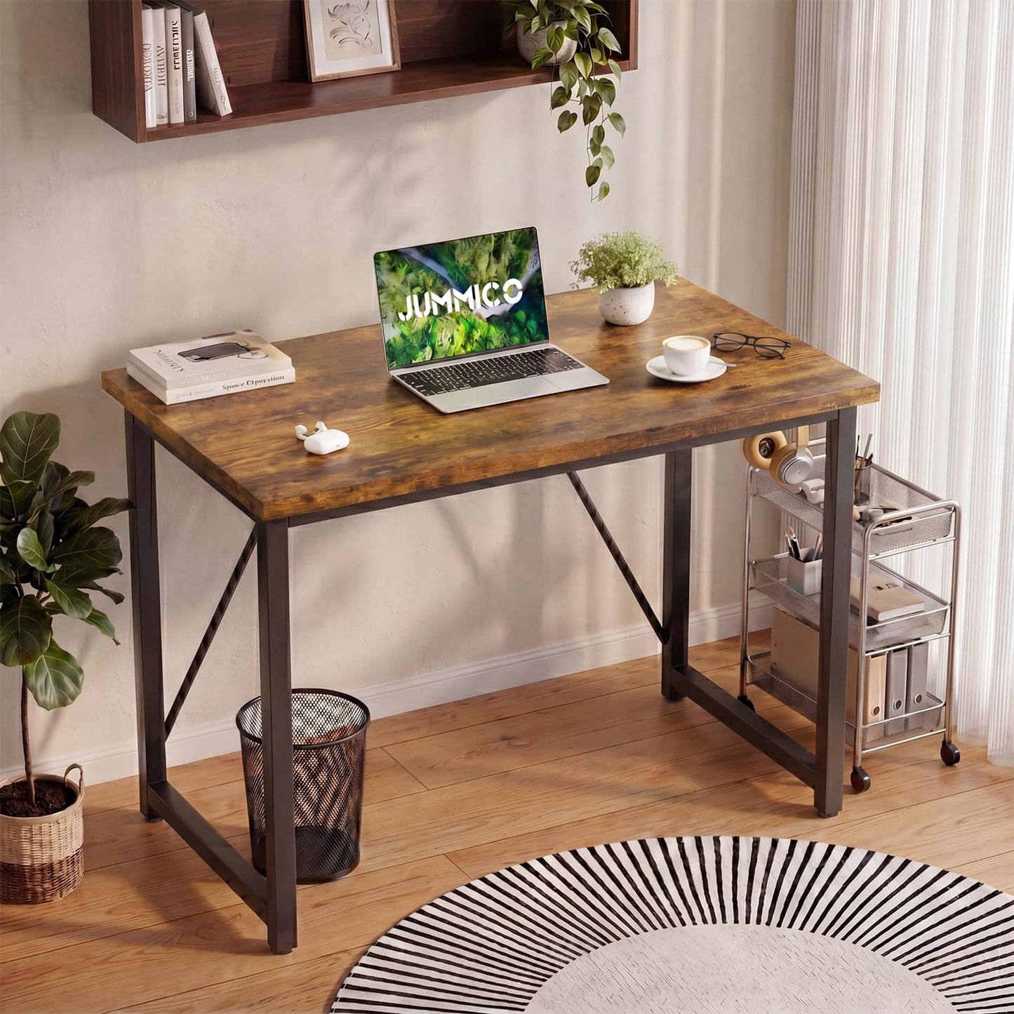 JUMMICO Computer Desk Table Workstation 80 x 50 x 75 cm for Office Living Room Bedroom Simple Assembly Industrial Design Black Desk Metal