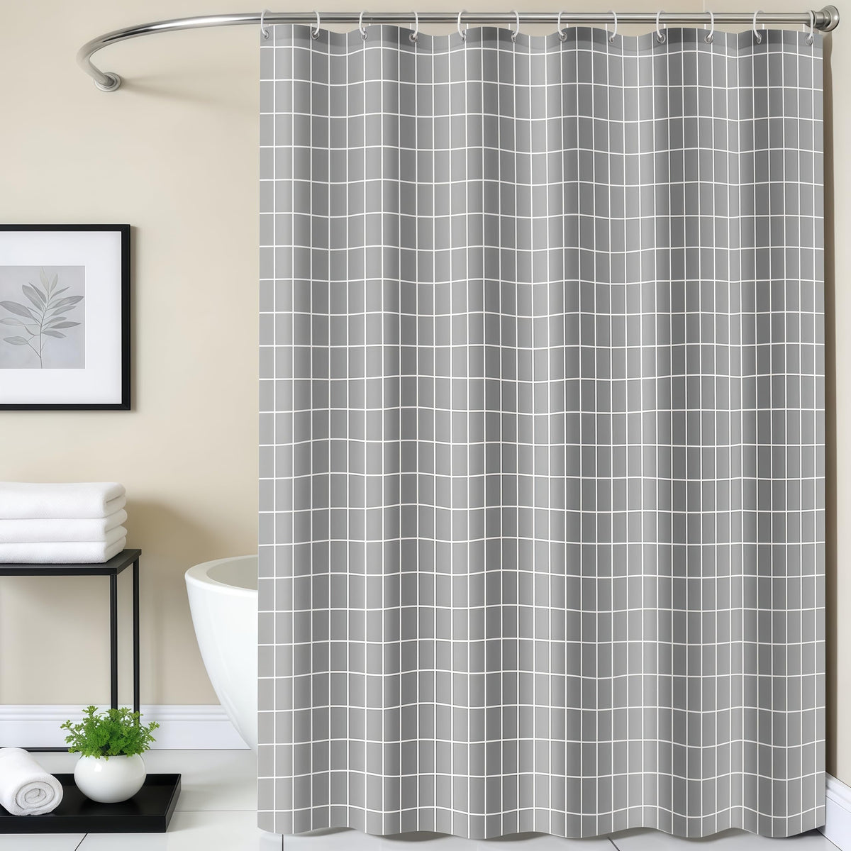 FAIRYGATE Grey Shower Curtain Mould Proof and Mildew Resistant Washable Bathroom Curtains Bath Curtains with Hooks 180 x 180 cm 71 x 71 Inch B9325