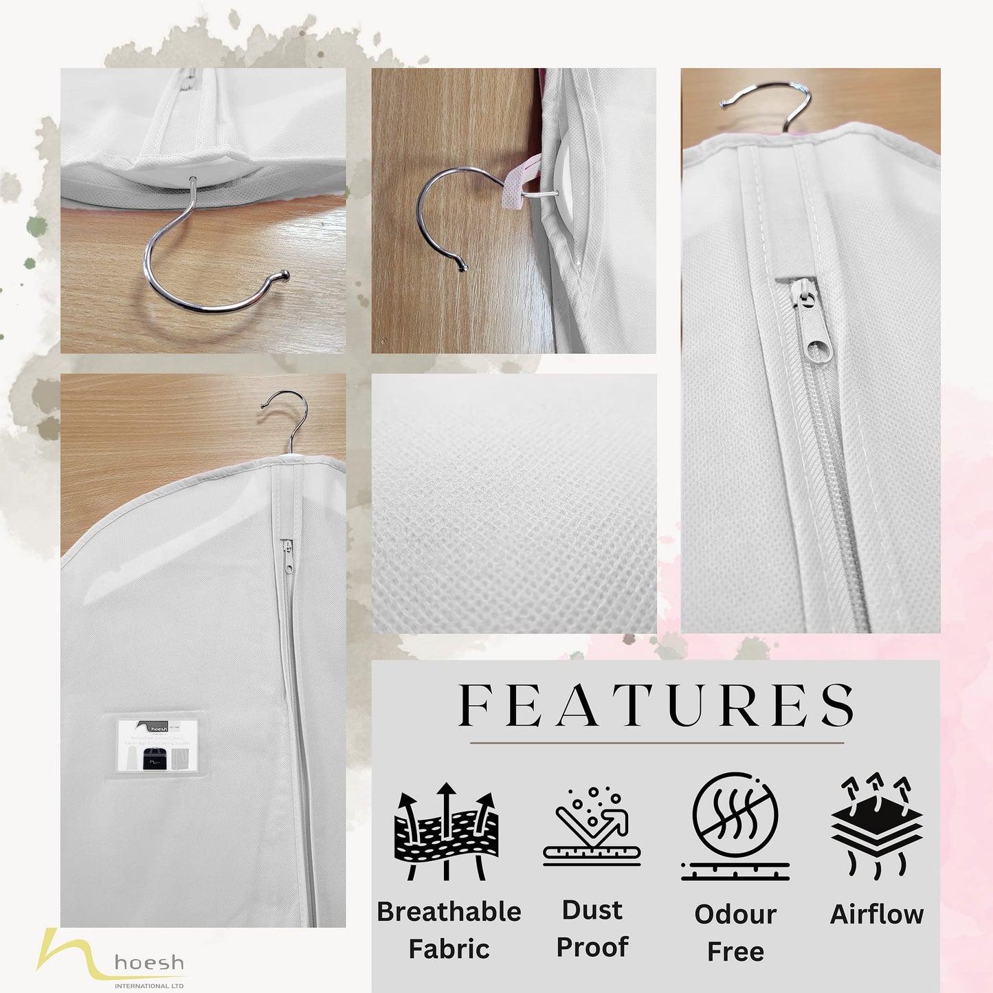 Hoesh UK Women White 60 Inches Breathable Bridesmaids Long Zip Wedding Gown Dress Travel Storage Garment Cover Bag