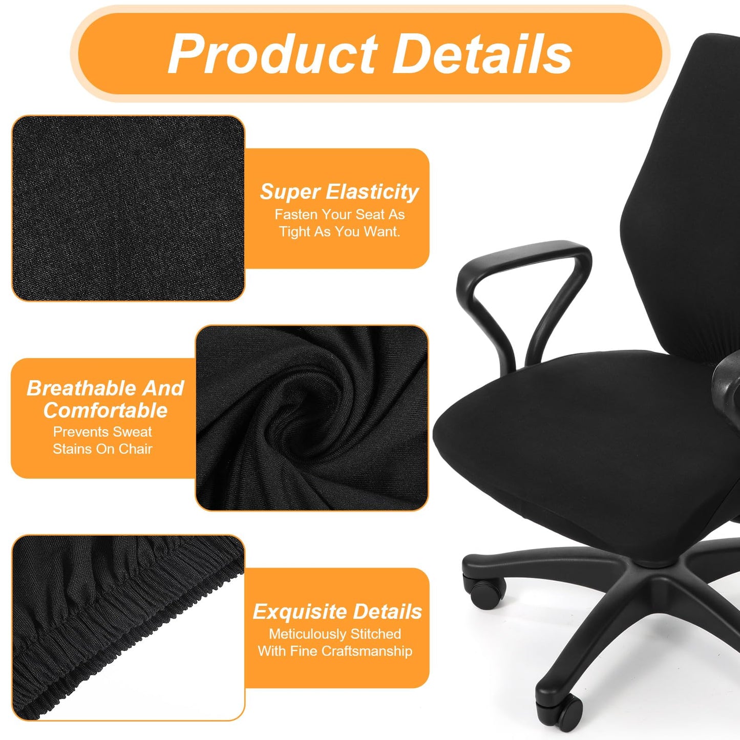 Nogeqi 2pcs Office Chair Covers Stretchable, Universal Office Chair Seat Cover, Washable Removable Computer Chairs Cover for Seat Cushion