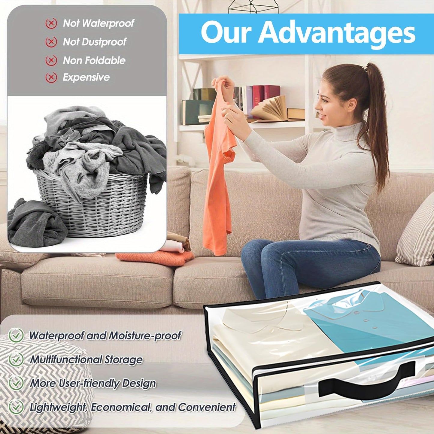 Clear Clothes Storage Bag with Zipper - 6Pcs Foldable Clothes Storage Boxes Wardrobe Storage Organizer Moving Bags with Reinforced Handle Packing