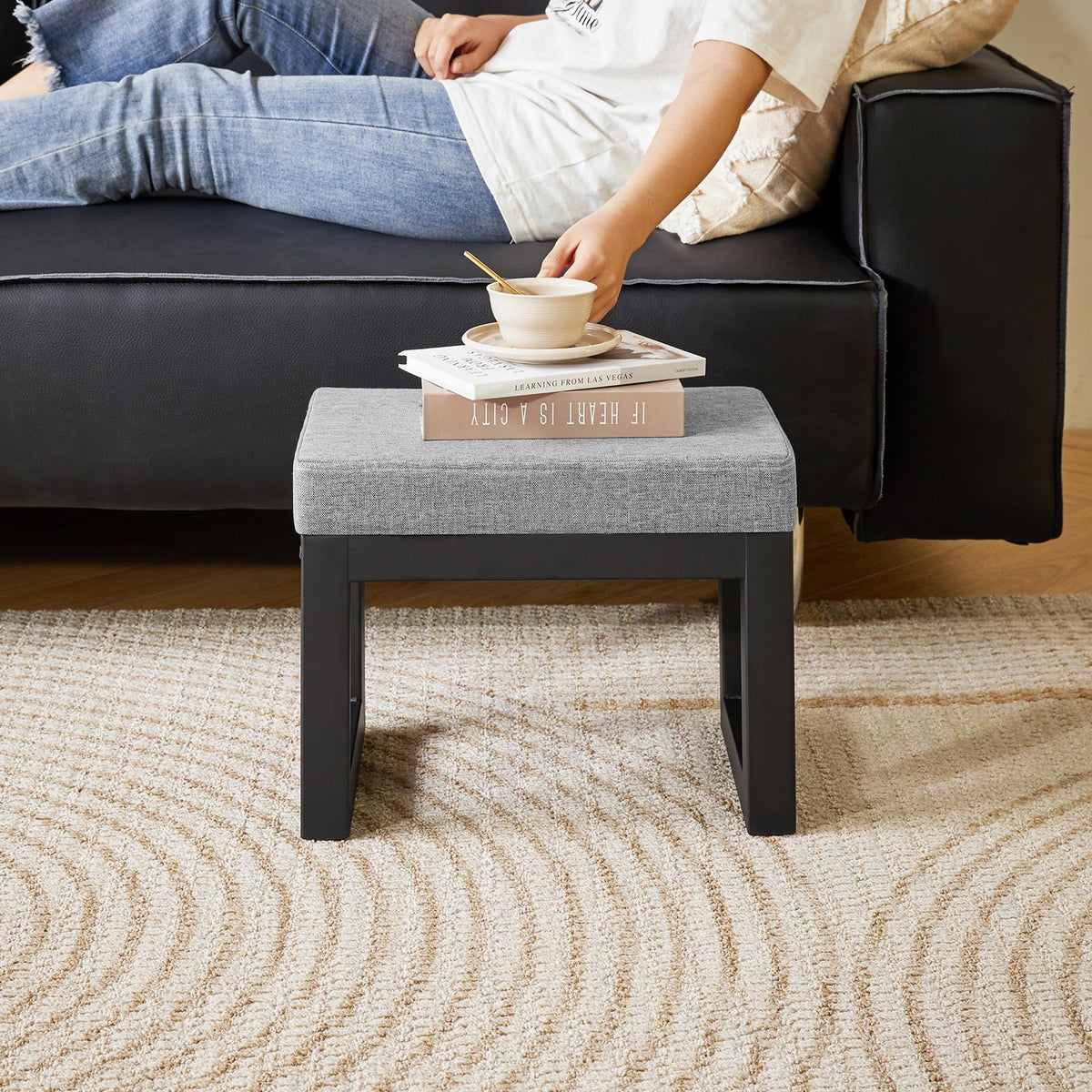IBUYKE Small Foot Stool with Padded Seat, Pouffe Stool Change Shoe Footrest, Ottoman Footrest Extra Seating for Entryway for Living Room Bedroom