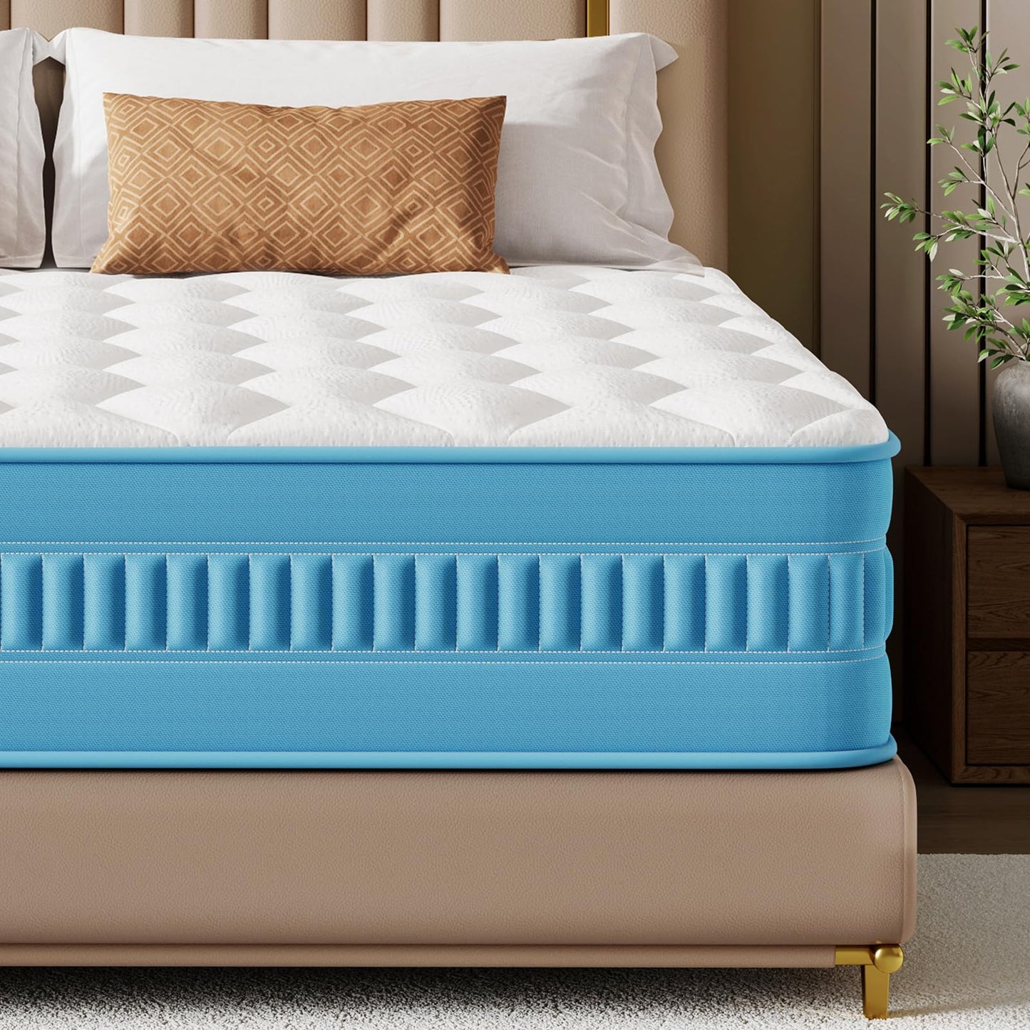 Niqooia Double Mattresses, 10 Inch Double Mattress, Medium Firm Zoned Coil Pocket Sprungs & Memory Foam for Back Pain Relief